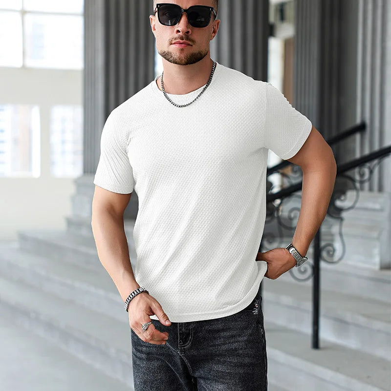 Lässiges Kurzarm-T-Shirt für Herren, 2025, neue Knochenblume, einfarbig, O-Ausschnitt, modisch, atmungsaktiv, bequem, Sommer, vielseitiges Oberteil