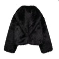 MUJER Schwarzer Kunstpelzmantel für Damen, Herbst-Winter-Plüschmäntel und Jacken, Streetwear-Outer, langärmelig, warme Damenmäntel