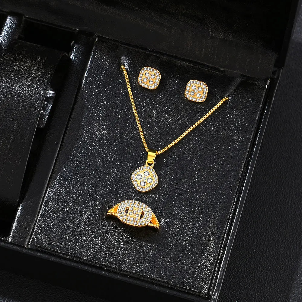 1-teiliges Luxus-Würfel-Schmuckset, elegantes Damen-Set mit Halskette, Ohrringen und Ringen, perfektes Geschenk zum Valentinstag, Weihnachtsgeschenk, Bi