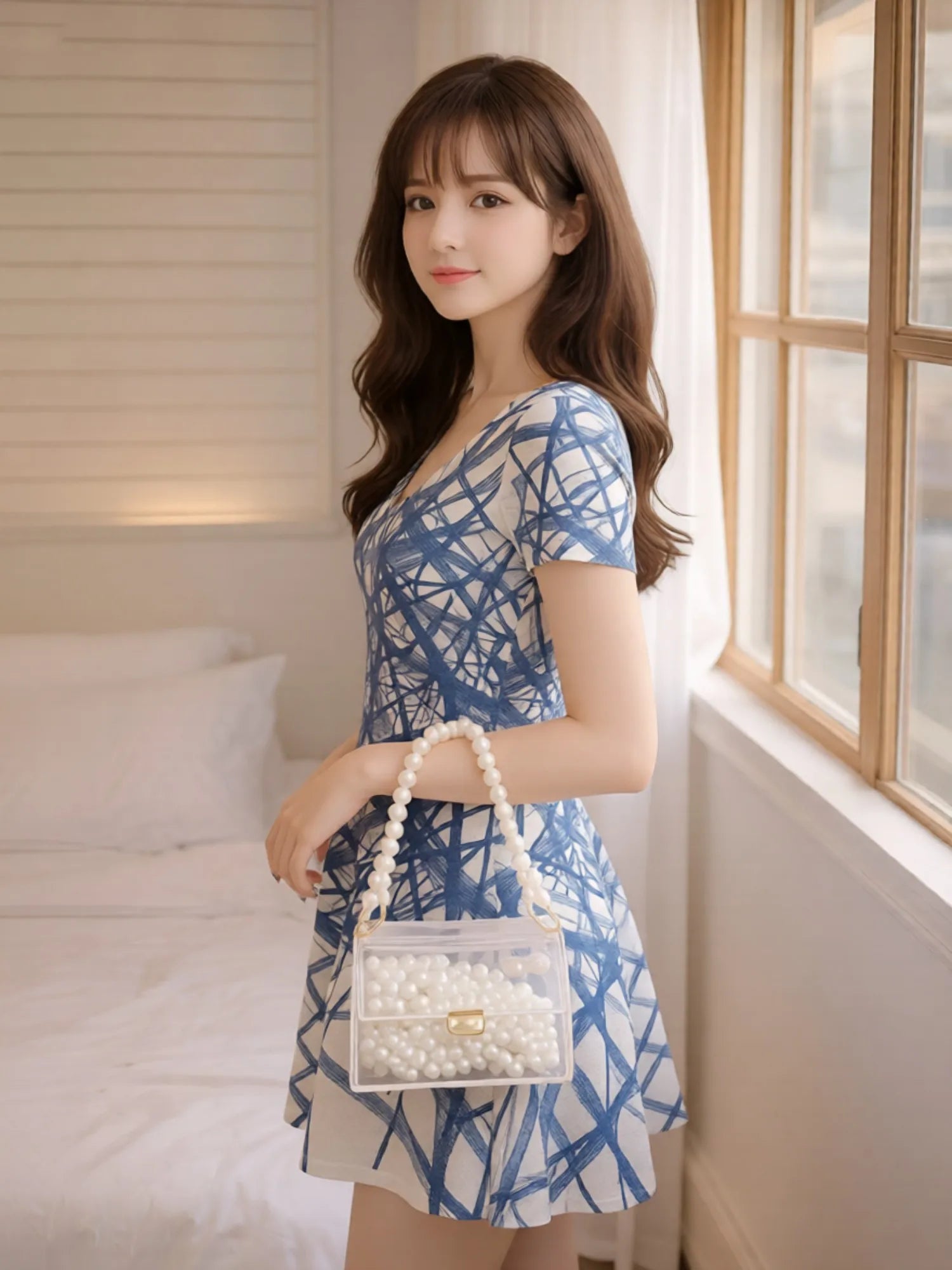 Damen V-Ausschnitt Kurzarm Blumen-Minikleid Lässiges Resort-Café-Sommerkleid Outfit Urlaub Reise Café Party Strand Stimmungs-Look