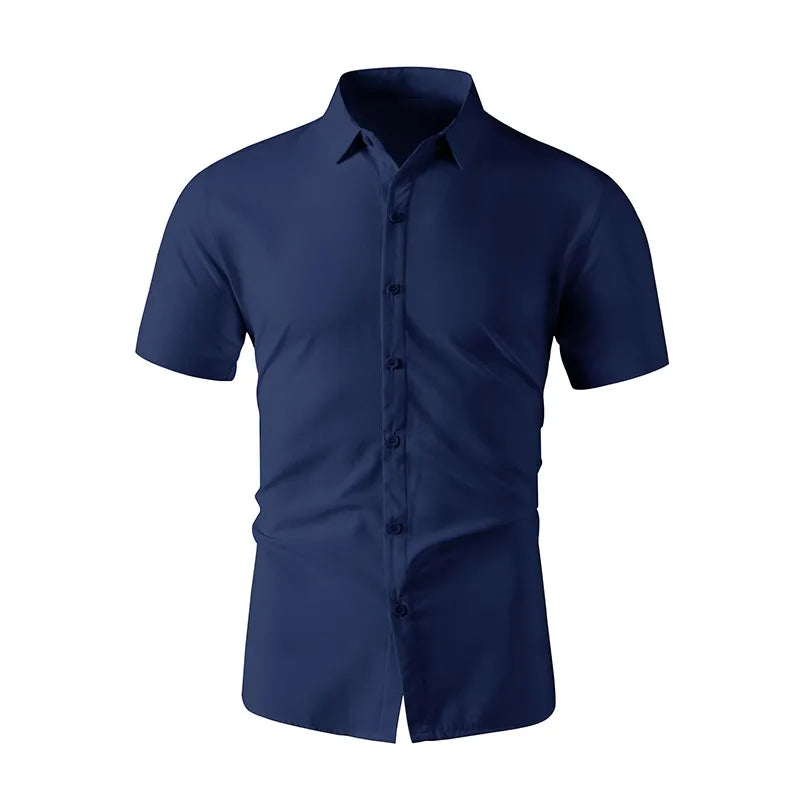 Neues Herren-Business-Casual-Hemd mit kurzen Ärmeln, einfarbig, für Sommermode, ohne Bügeln, bequemes und vielseitiges Oberteil