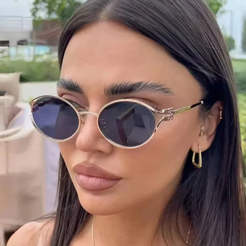 1-2PCS Neue Mode Marke Sonnenbrille Retro Kleine Rahmen Frau Mann Metall Cat Eye Brille Shades UV Schutz sonnenbrille mit Box