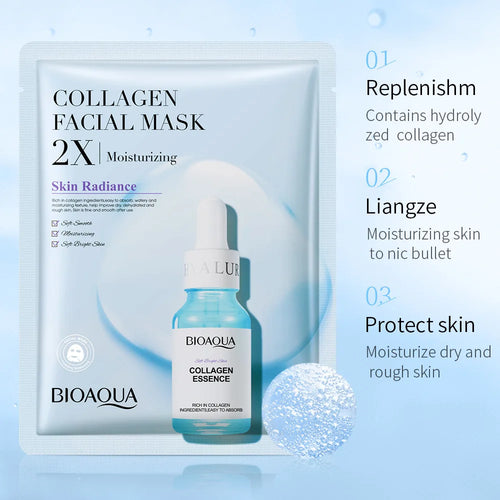 20 Stück BIOAQUA Centella Kollagen Gesichtsmaske Feuchtigkeitsspendende erfrischende Blattmasken Hyaluronsäure Gesichtsmaske Hautpflegeprodukte