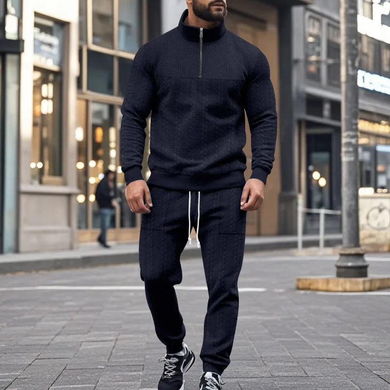 Herbst Kleidung Herren Luxus Trainingsanzug Freizeit Stehkragen Langarm Zipper Sweatshirt + Hosen Streetwear 2-teiliger Anzug S-3XL