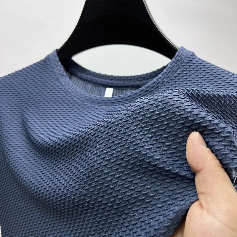 Sommer Eis Seide High-End einfarbig hochwertige Kurzarm T-Shirts Herren atmungsaktive Mode T-Shirt männliche Marke Kleidung 4xl
