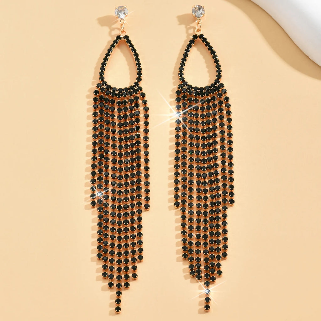 2pcs of women's jewelry rhinestone tassel earrings  luxurious fashion accessories for wedding parties