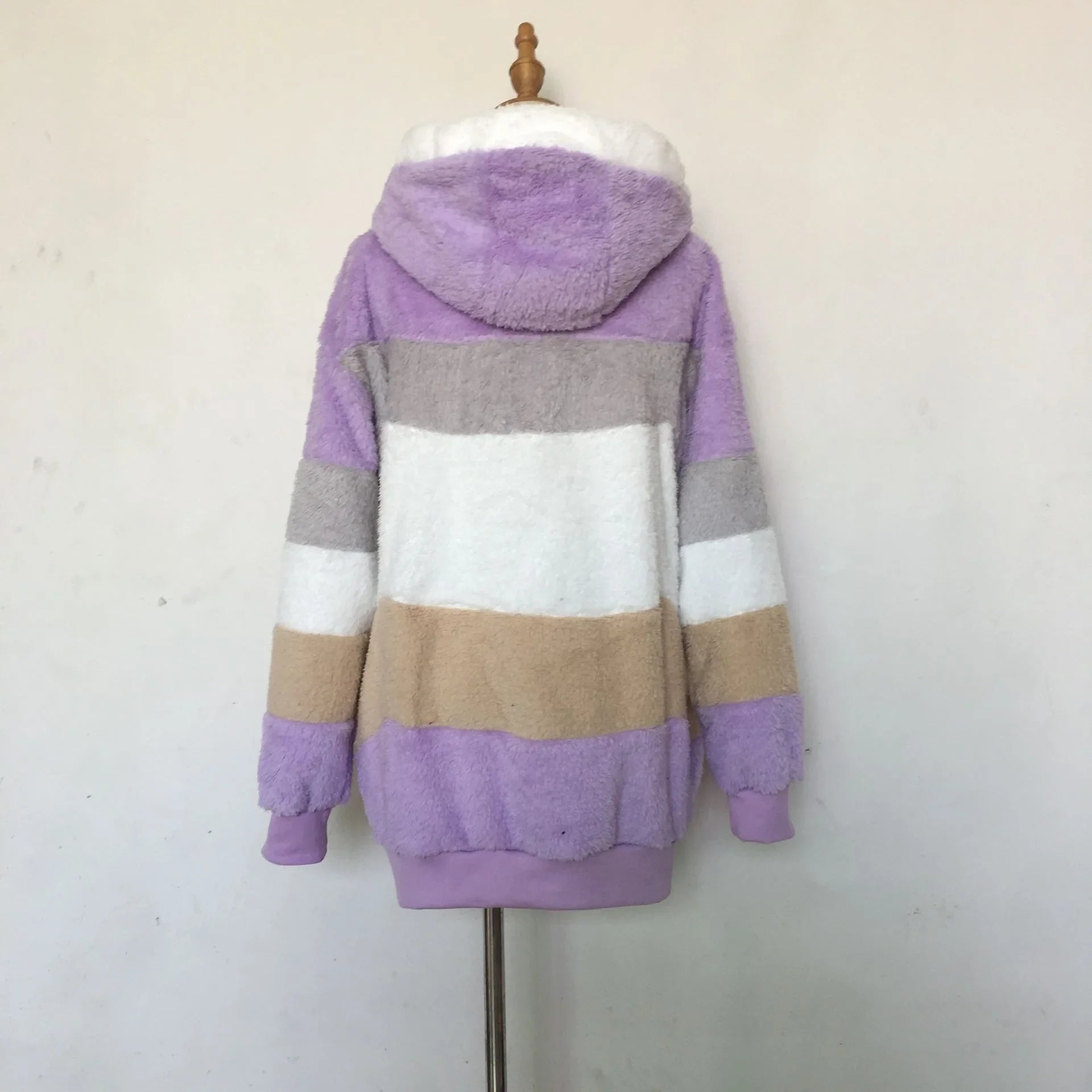 Warme Fleece-Übergroße Kapuzenjacke für Damen, Herbst und Winter, verdickte Reißverschlusstasche, Patchwork-Kleidung, bequemes Sweatshirt