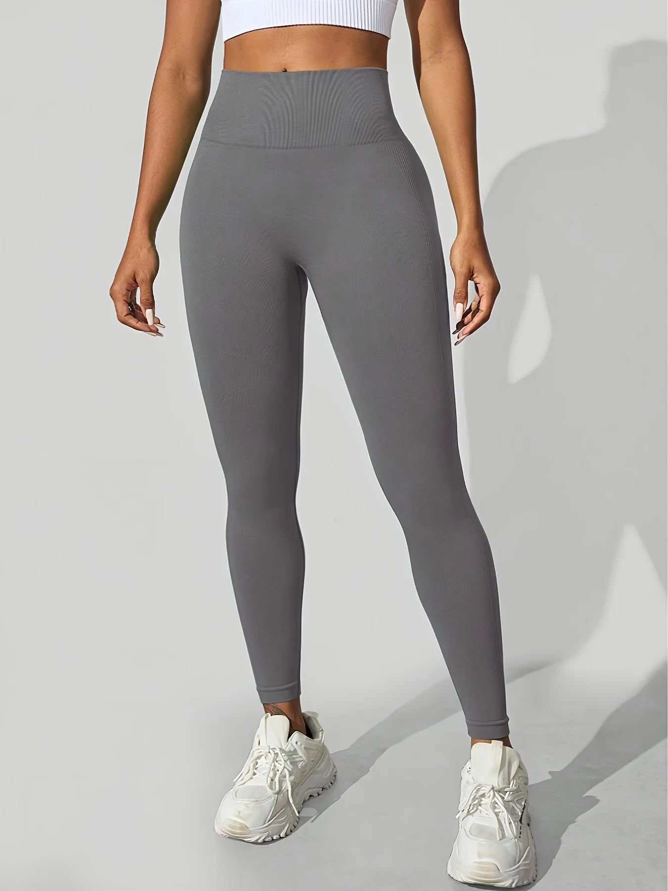 CZGUKE Nahtlose Damen-Yogahose mit hoher Taille, enge Taille, Hüftheben, elastisch, eng, einfarbig, breite Taille, Sport-Leggings