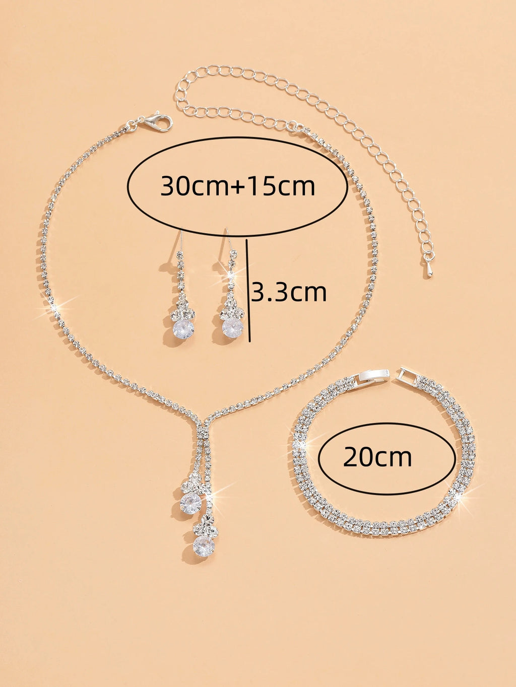 4PC Fashion Simple Copper Inlaid Rhinestone Claw Chain Necklace Earrings Bracelet Jewelry Set Women's Wedding Decoration-5273