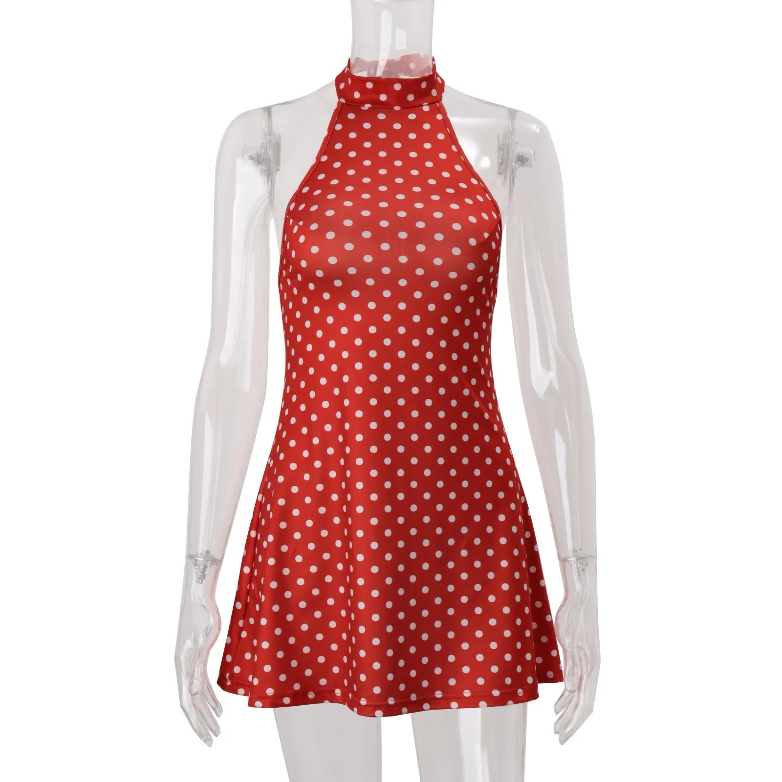Polka Dot Elegante Off Schulter Ärmellose Backless Hohe Taille Halter Mini Kleid Y2K Sommer Fashion Club Party Vestidos