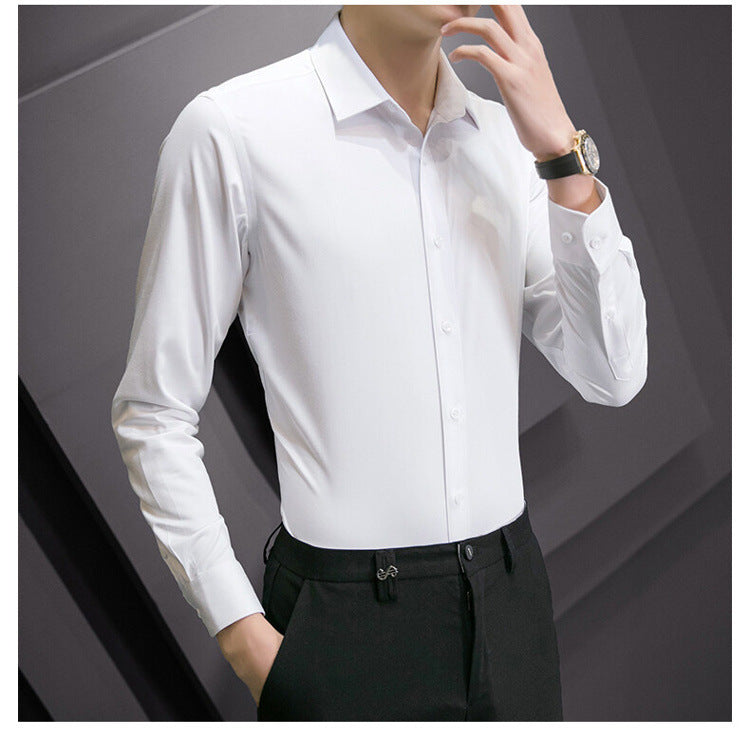Neue Plus Größe Männer Einfarbig Business Hemd Mode Klassische Grundlegende Beiläufige Dünne Weiße Langarm-shirt Marke Kleidung