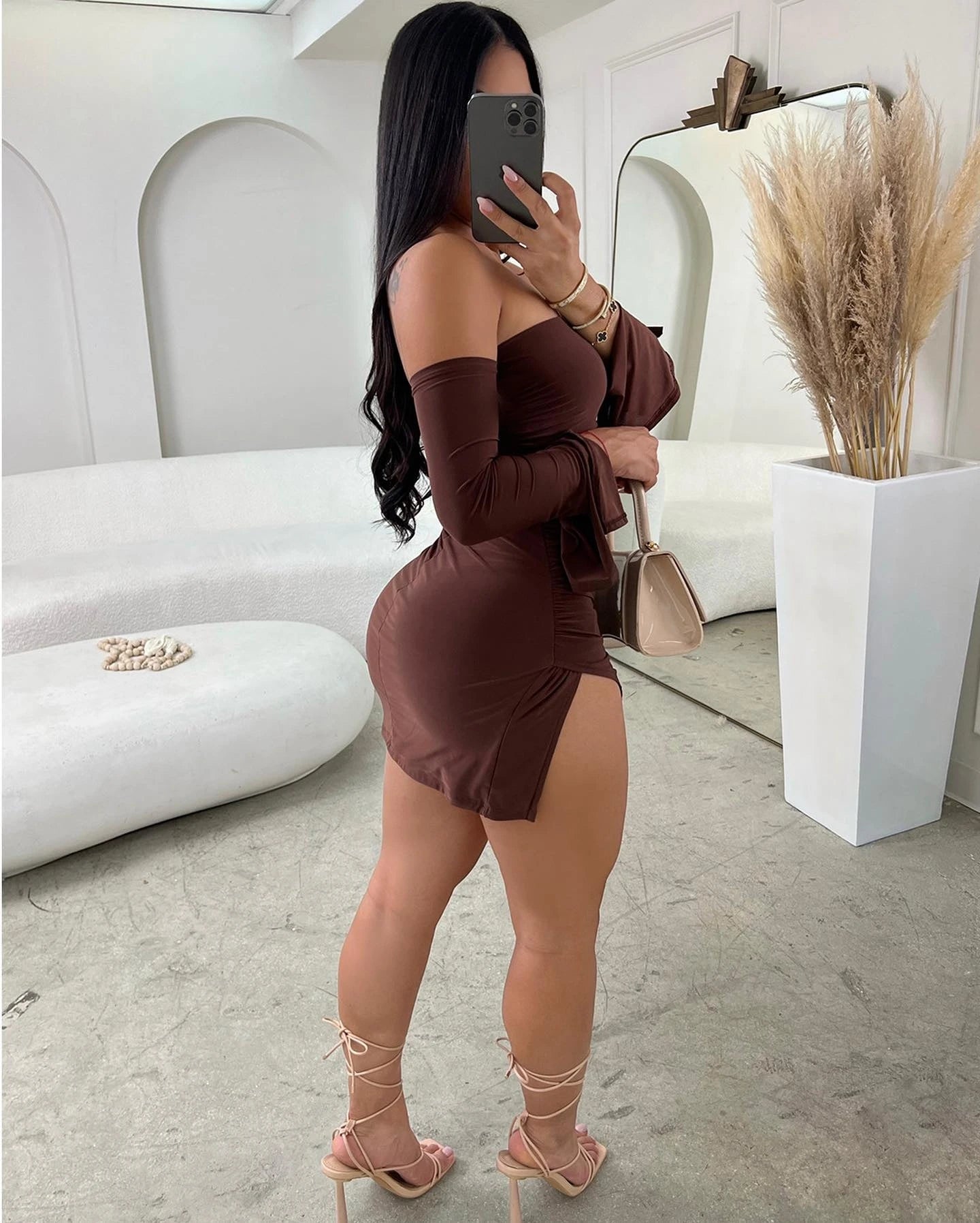 Frauen Trägerloses Rückenfreies Minikleid Für Frauen Schwarz Off-schulter Langarm Bodycon Club Party Kleid Kleidung