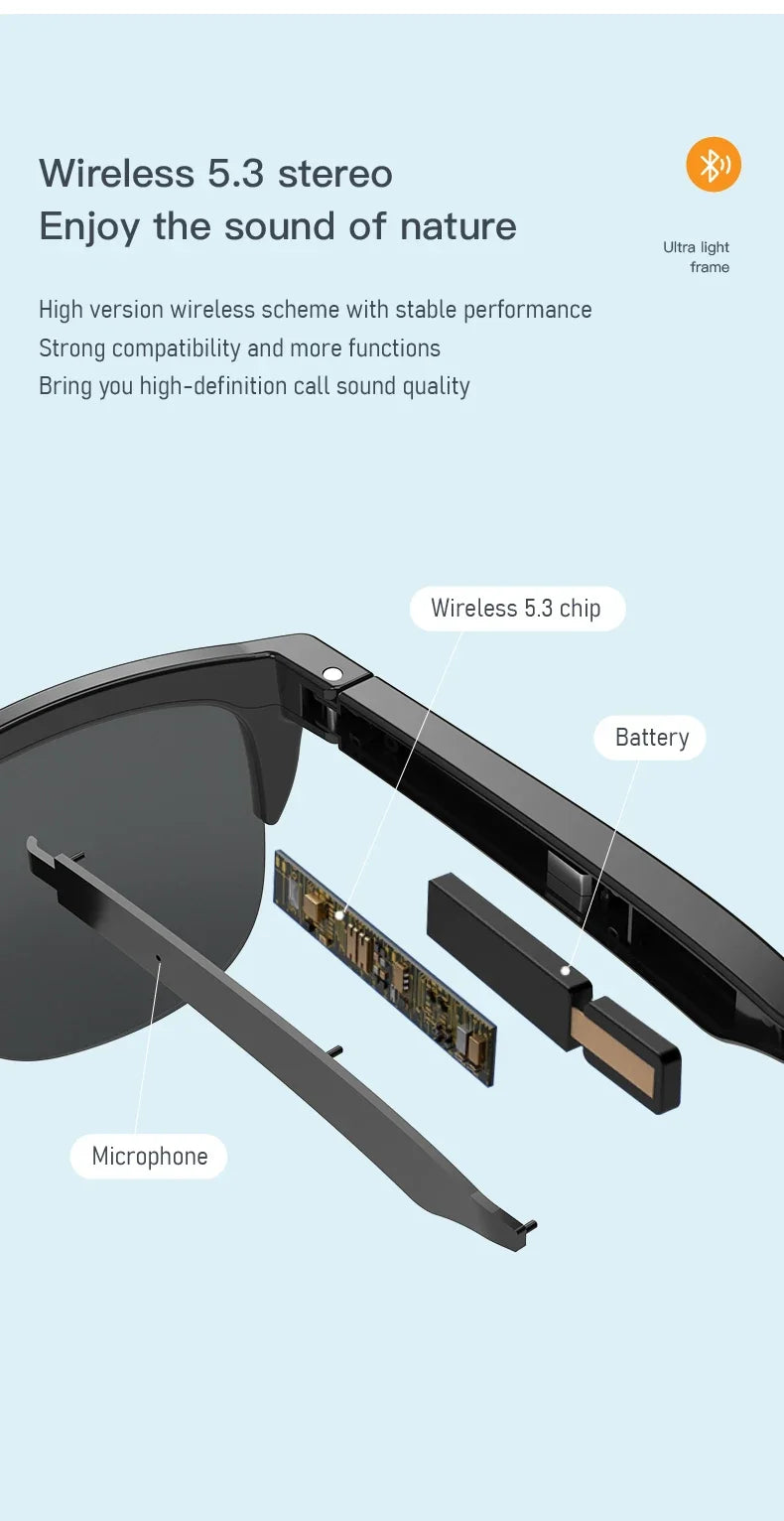 Neue intelligente Bluetooth V5.3-Sonnenbrille, Brille für Anrufe, Outdoor-Sport-Kopfhörer, HIFI, schwarze Technologie, Anti-Touch-UV-Schutz für Männer und Frauen