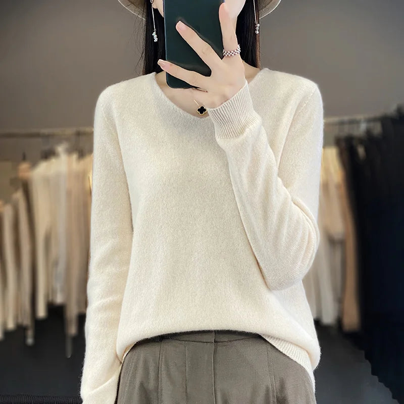 Frauen 100% Merinowolle Pullover V-Ausschnitt Basic Pullover Herbst Winter Kaschmir Kleidung Langarm weiche Strickwaren Tops einfarbig