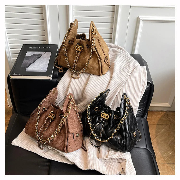 Trendy Geometric Chain Underarm Bag Women's Shoulder Bag Commuter Crossbody Bag Versatile PU Bucket Bag Autumn New Style