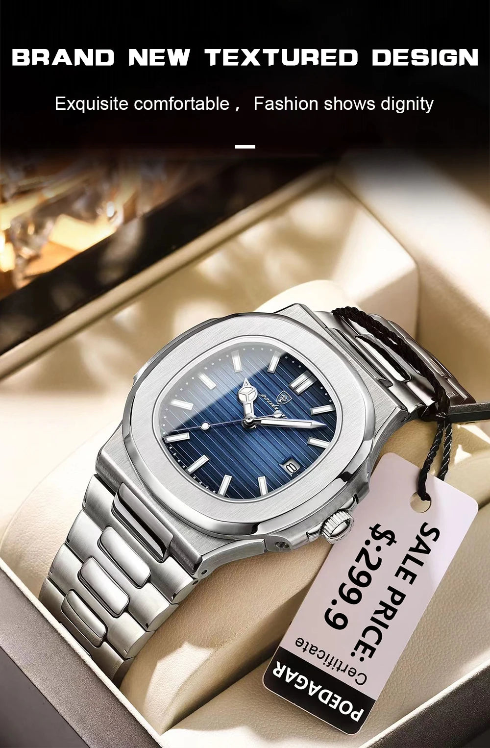 POEDAGAR Luxus Casual Uhr Top Marke Fashion Square Zifferblatt Edelstahl Kalender Leuchtende Wasserdichte Männer Uhr Männliche Uhr + Box
