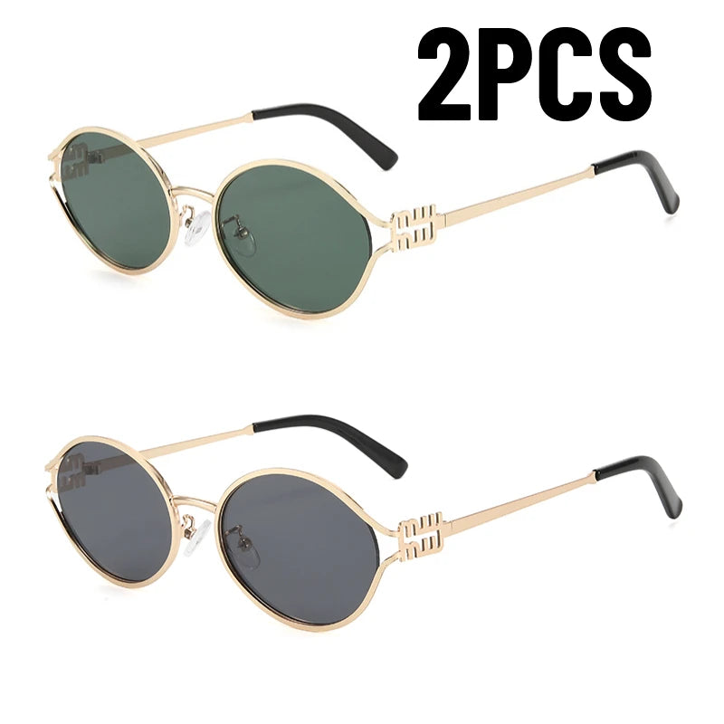 1-2PCS Neue Mode Marke Sonnenbrille Retro Kleine Rahmen Frau Mann Metall Cat Eye Brille Shades UV Schutz sonnenbrille mit Box