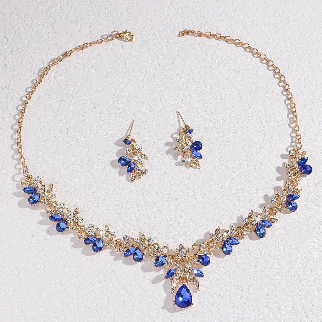 Women's Fashion Sparkling Leaf Water Drop Jewelry Set, Light Luxury Style, Gorgeous and Elegant Jewelry