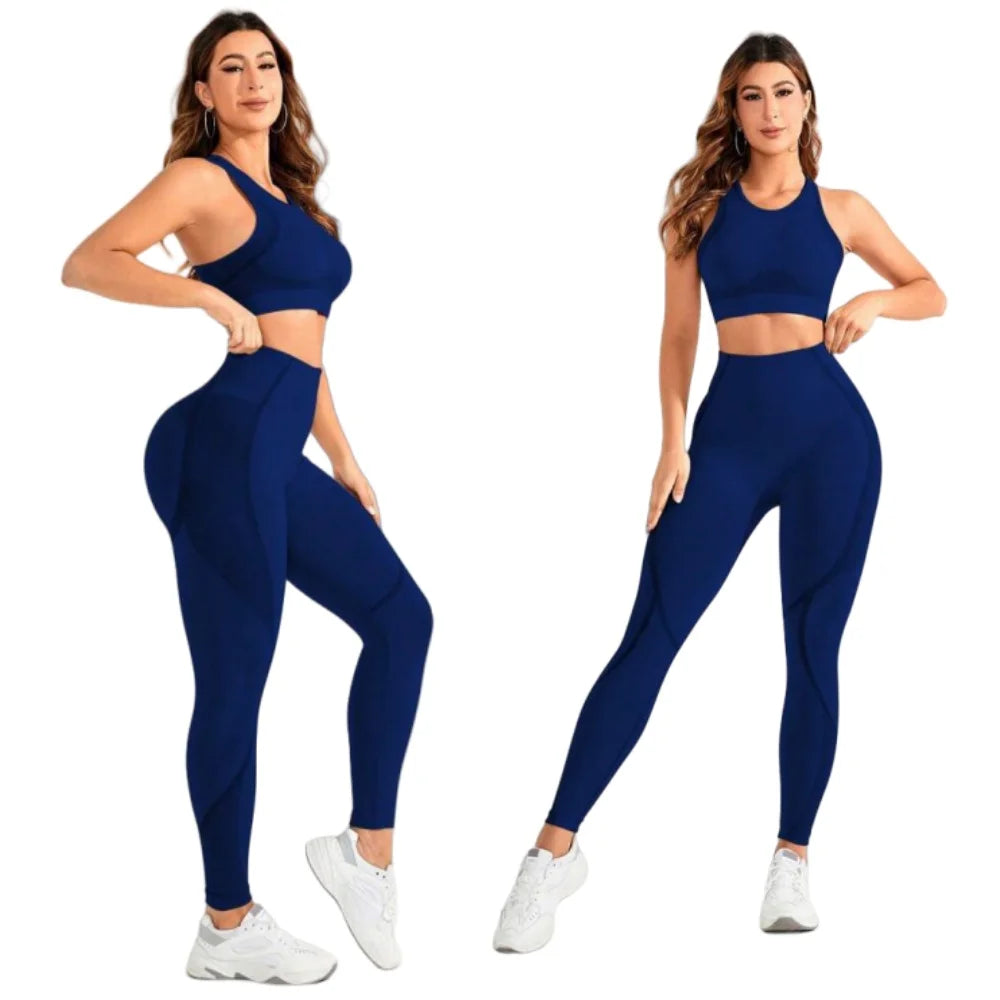 2-piece suit, women's yoga suit, beautiful back high waist trousers combination, seamless super elastic ideal gym clothing