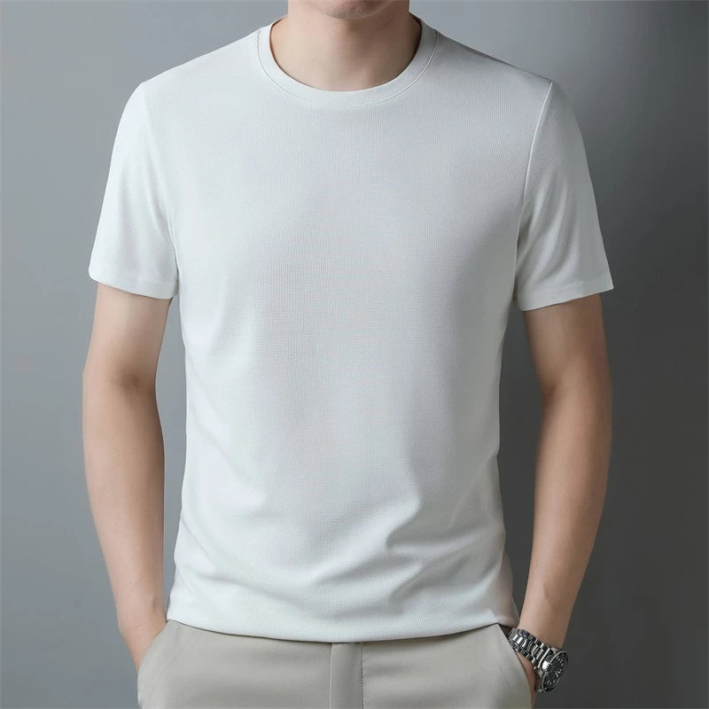 2024 Herren Neues Waffel-Rundhals-Kurzarm-T-Shirt Sommer Bequemes Top