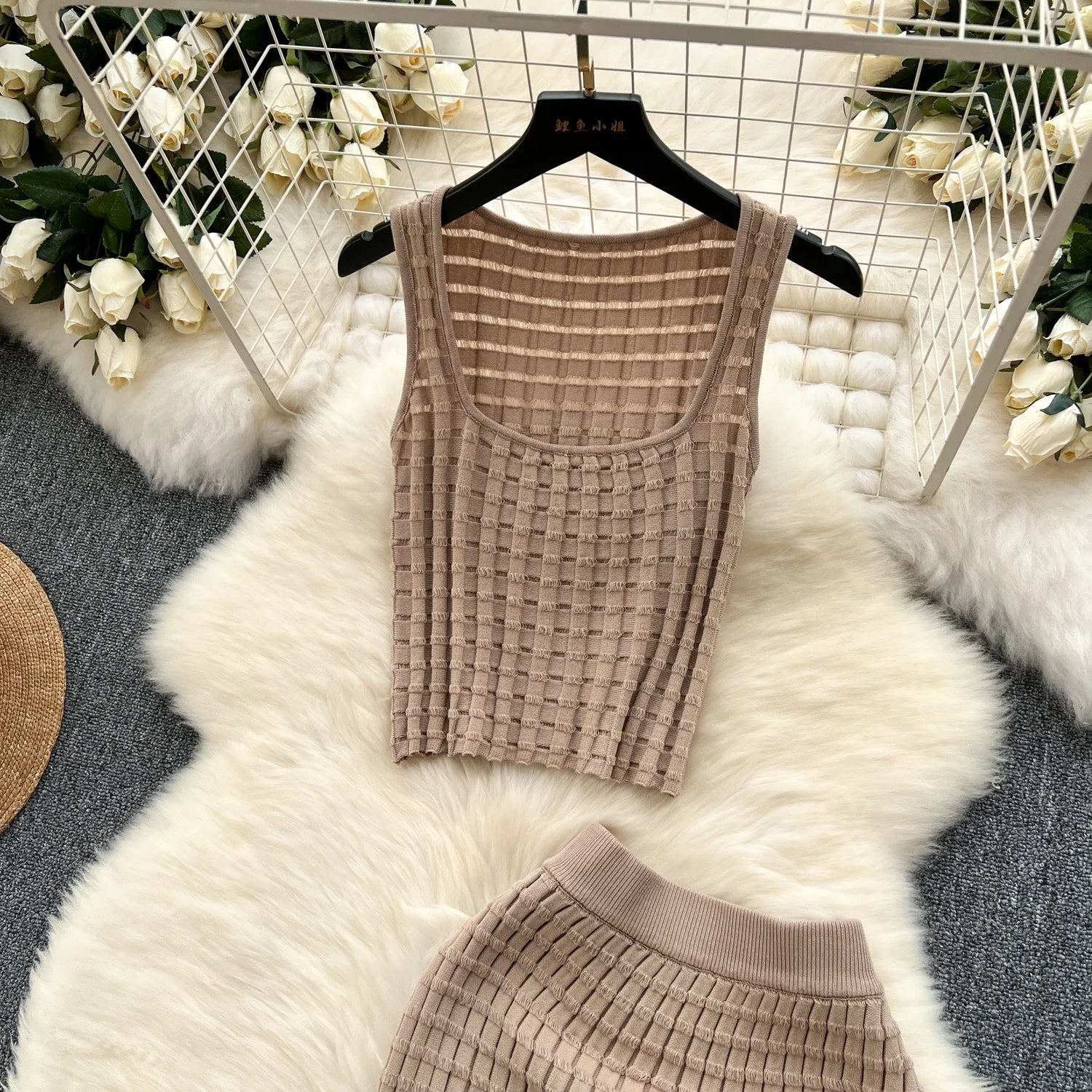 Sommer Frauen Mode Rock Set sexy ärmellose Tanktops hohe Taille schlanke lange Saya weibliche zweiteilige Anzüge stricken feste Kleidung