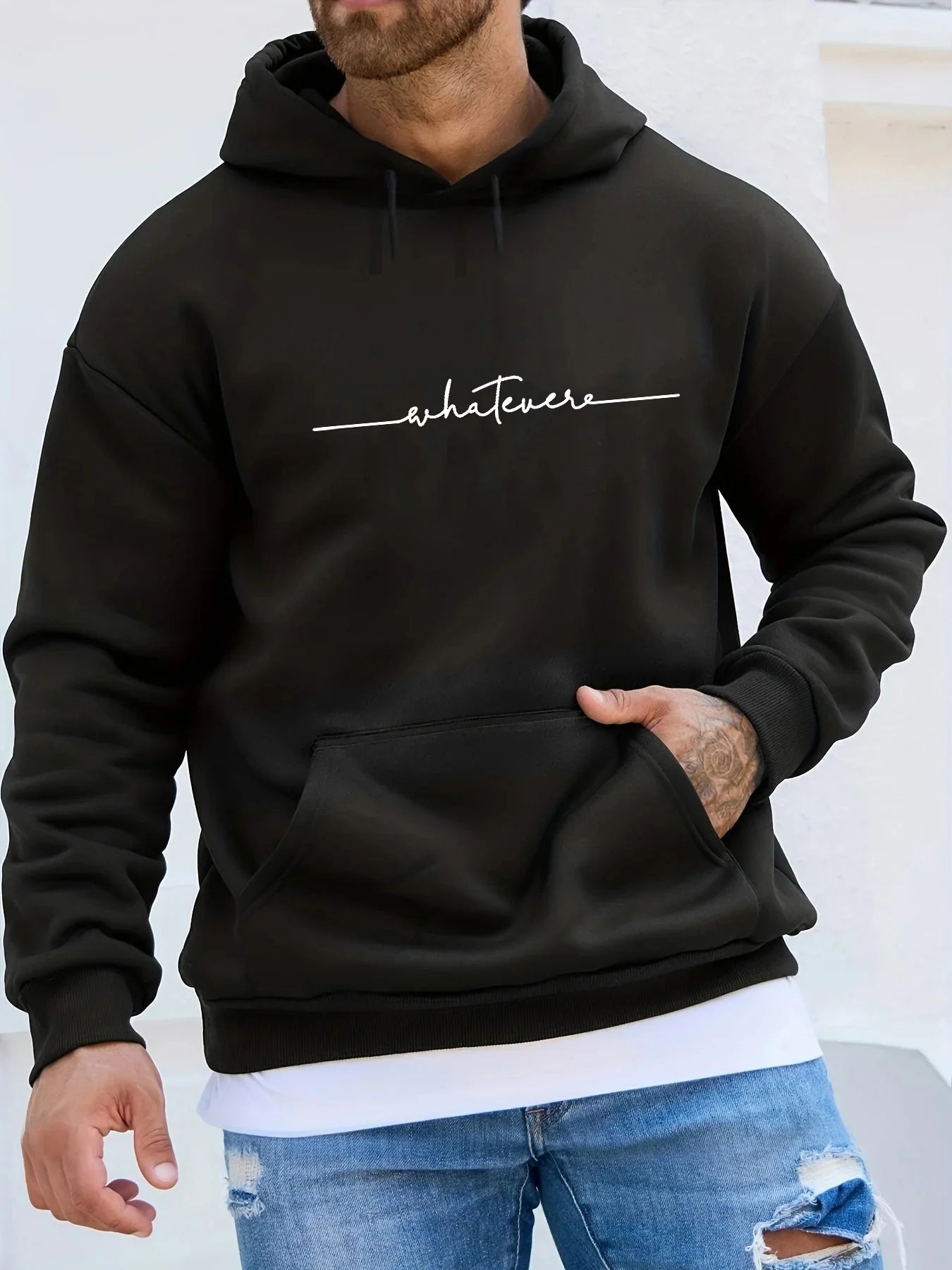 Herren Herbst und Winter, lässige Mode, locker, Übergröße, einfacher Fleece-Pullover mit Buchstabendruck, langärmeliges Kapuzen-Sweatshirt