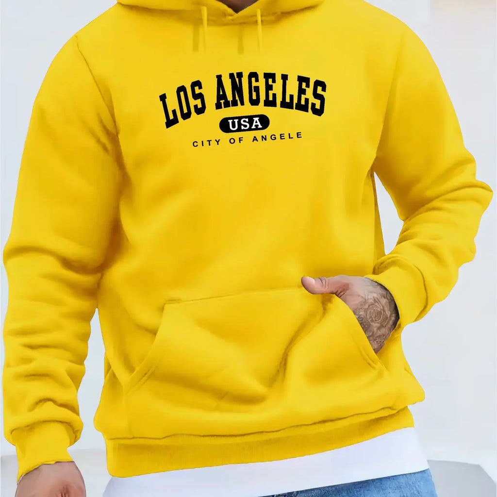 Men's autumn and winter fashionable casual loose Los Angeles letter printed fleece pullover round neck long sleeved sweatshirt