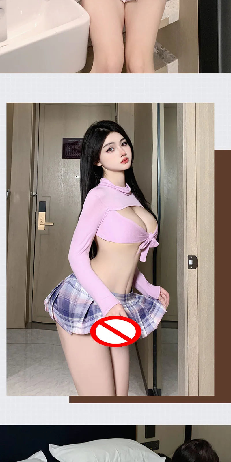 Sommer Damen 2026 Sexy High Neck Lace Up Hollow Solid Color Top Spicy Girl Plissee Temptation Cute Mini Skirt Bow Cosplay Sets
