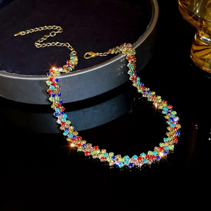 Luxuriöse glänzende voller Strass-Halskette für Frauen, personalisierte geometrische Kristall-Halsketten, Hochzeitsschmuck, Party-Geschenke