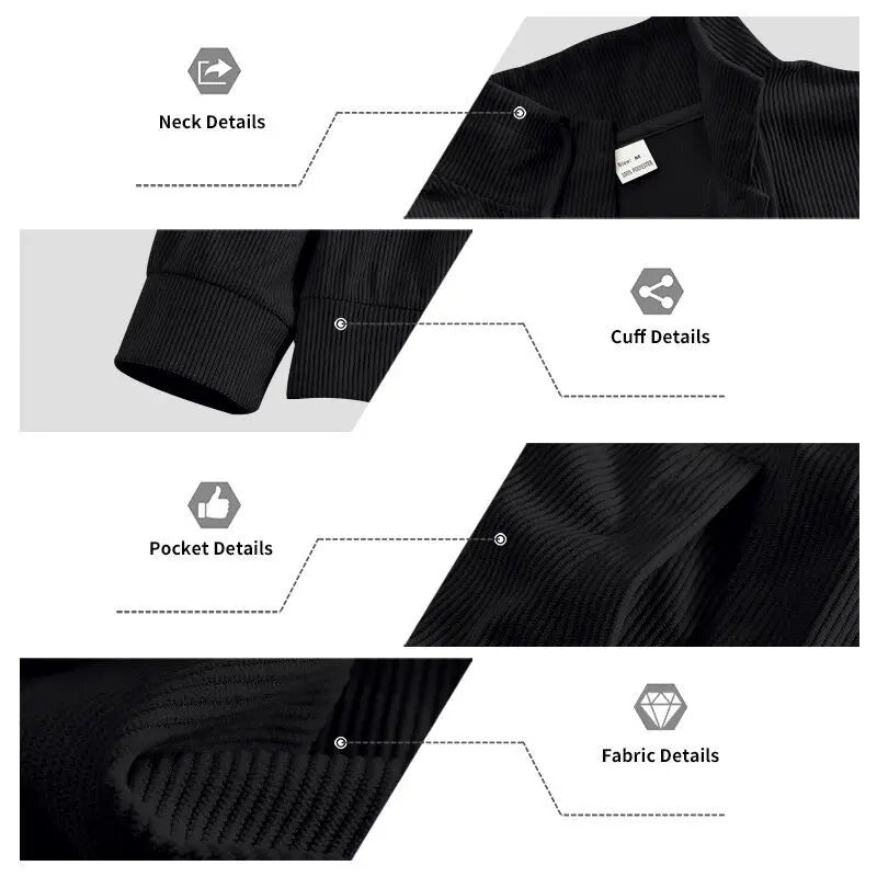 Amerikanische schwere Cord-Herrenjacke, einfache und vielseitige Langarmjacke mit Stehkragen und mehreren Taschen
