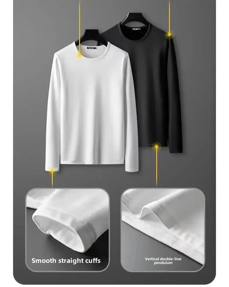 Winter Fleece-Lined Long Sleeve T-Shirt Solid Color Men Women's Same Style Fashion Round Neck Quick Sell Customer Product