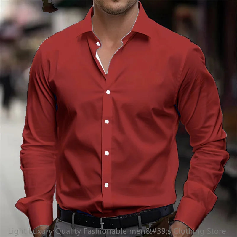 21-farbiges Herrenhemd, einfarbiges Hemd, langärmeliges Revershemd, einreihige Kleidung, Business, Büro, Mode, lässig, XS-6XL