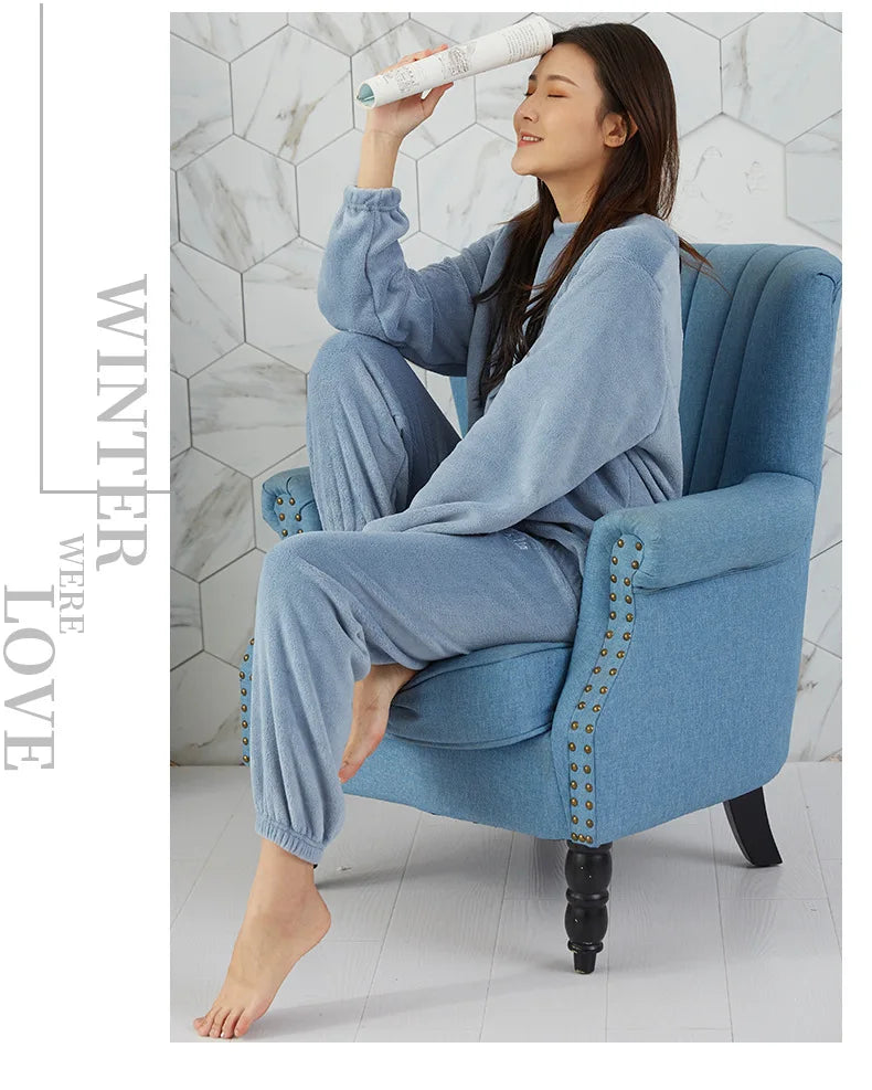 Verdickte Warme Männer Korallen Samt Pyjamas Herbst Winter Homewear Lange Ärmeln Lange Hosen Solide Weiche Nachtwäsche 2 Teile/satz Paar