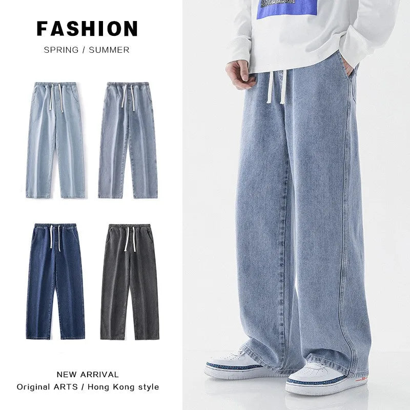 Jeans männer Frühling und Herbst 2025, Neue Lose High Street Gerade Breite bein Hosen Boden-drag Sommer beiläufige Lange Hosen Männer