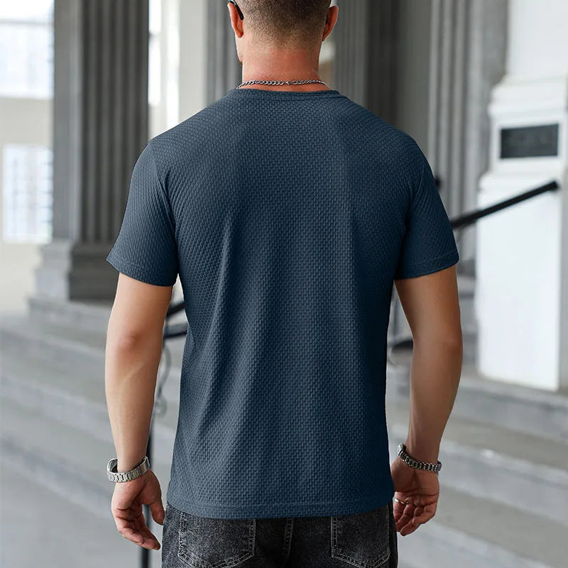 Lässiges Kurzarm-T-Shirt für Herren, 2025, neue Knochenblume, einfarbig, O-Ausschnitt, modisch, atmungsaktiv, bequem, Sommer, vielseitiges Oberteil