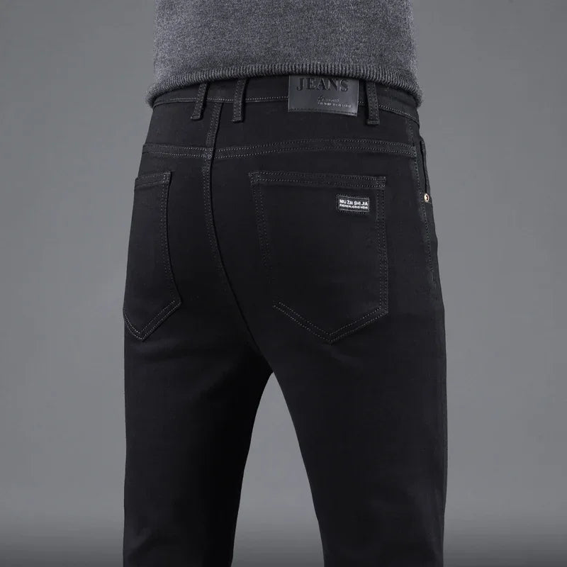 Frühling Herbst Neue männer Reine Schwarz Dünne Jeans Elastische Gerade Hosen Business-Mode Freizeit Koreanische Vintage Denim Hosen Männlich