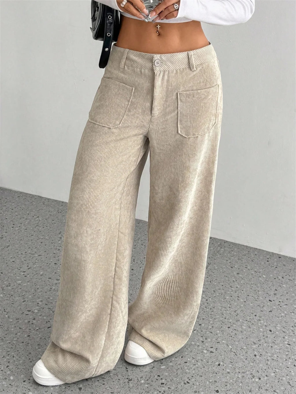 Women Autumn Winter Corduroy Pant Fashion Retro New In Wide Leg Trousers Lady Casual High Waist Solid Pants Street Chic Clothes