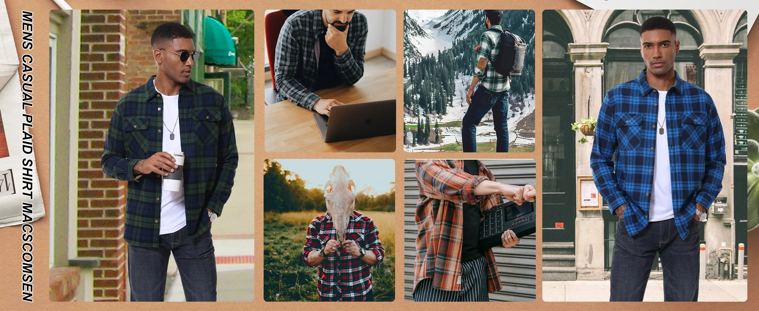 MAGCOMSEN Flanellhemden für Herren, langärmelig, Baumwolle, langärmelig, kariertes Hemd mit 2 Taschen, Knopfleiste, lässiges Cordhemd für Herren