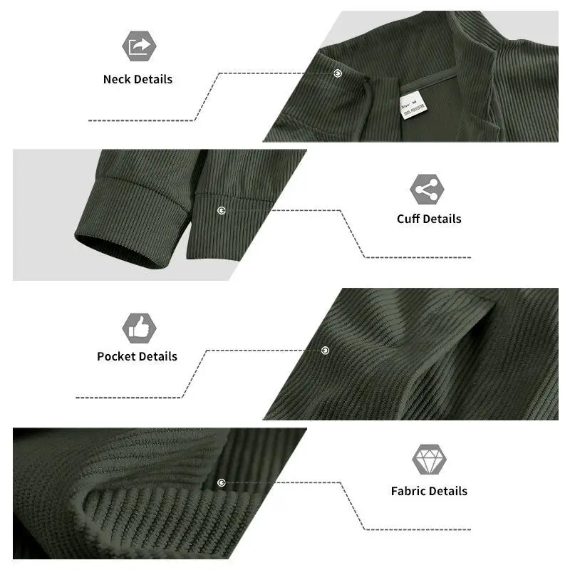 American heavy corduroy men's jacket simple and versatile multi-pocket stand-up collar long-sleeved jacket