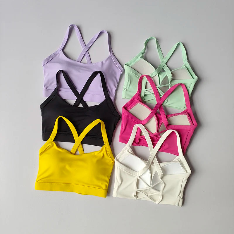 Slim Shoulders Sexy Yoga Vest Fixed Cup Medium Intensity Sports Underwear Suspender Beauty Back Shock-proof Integrated Chest Pad