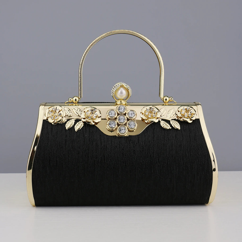 Luxuriöse goldene Abendtaschen, Damen-Eimer, kleine Clutch mit Diamanten, Handtaschen, Geldbörse mit Blumenmuster
