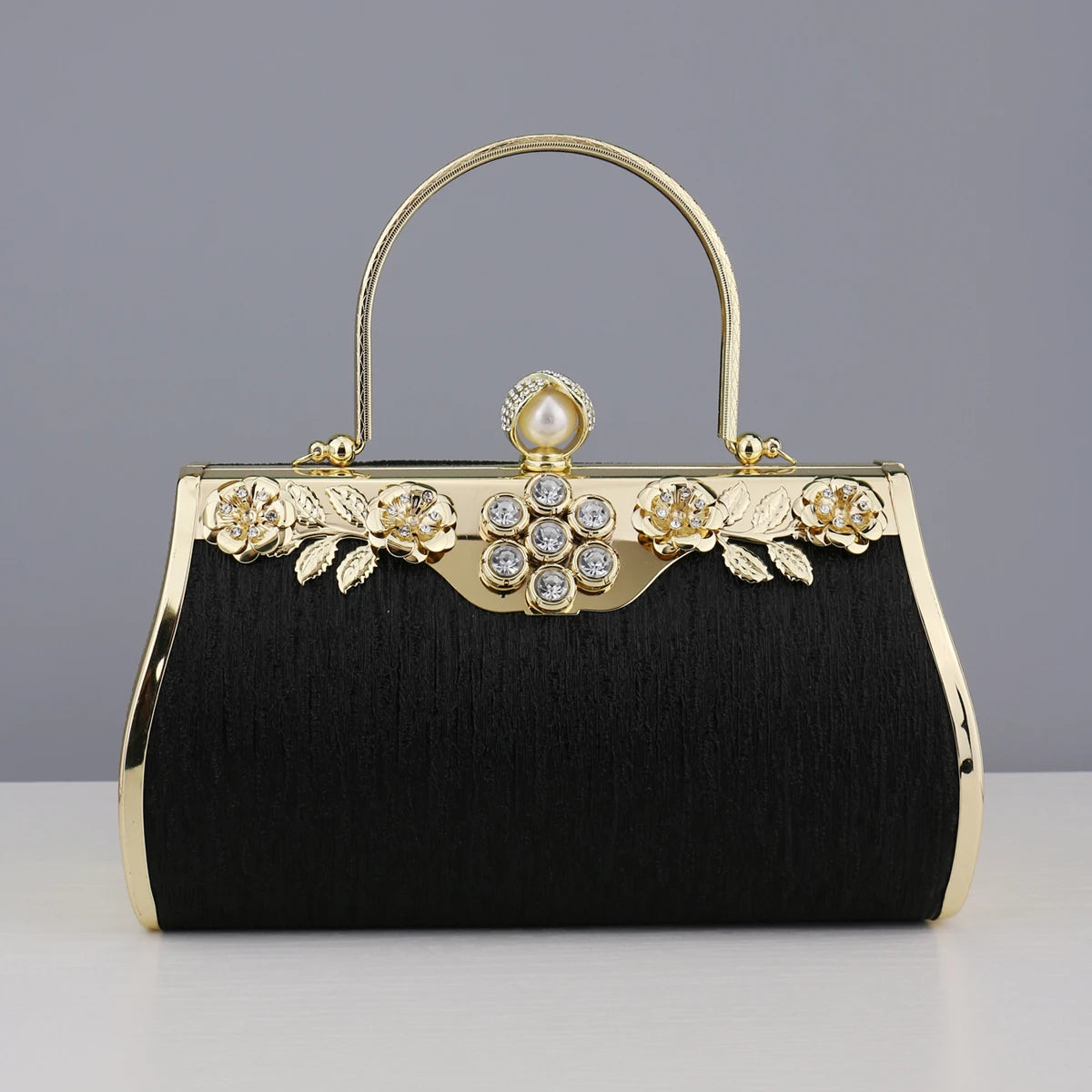Luxuriöse goldene Abendtaschen, Damen-Eimer, kleine Clutch mit Diamanten, Handtaschen, Geldbörse mit Blumenmuster