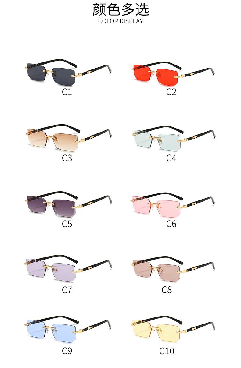 Randlose Sonnenbrille Rechteck Mode beliebte Frauen Männer Schatten kleine quadratische Sonnenbrille für weibliche männliche Sommer reisen Okulos