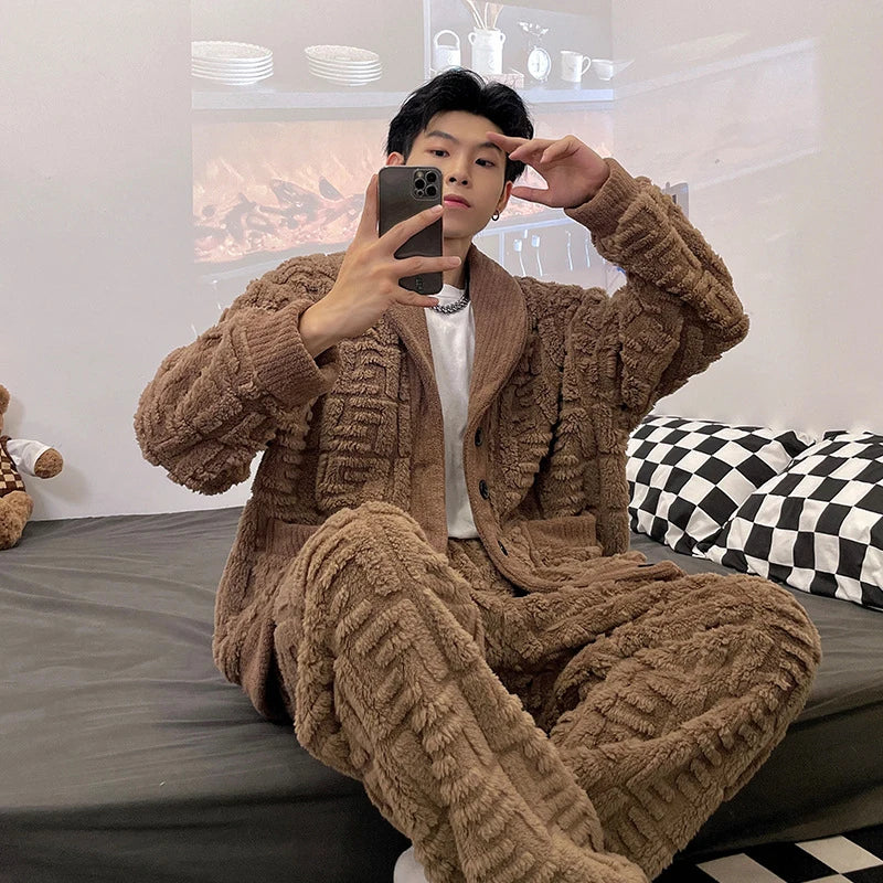 Neueste männer Winter Verdicken Warme Flanell Pyjamas Sets Männlichen Langarm Plus Größe Pyjamas Nachtwäsche Homewear Casual
