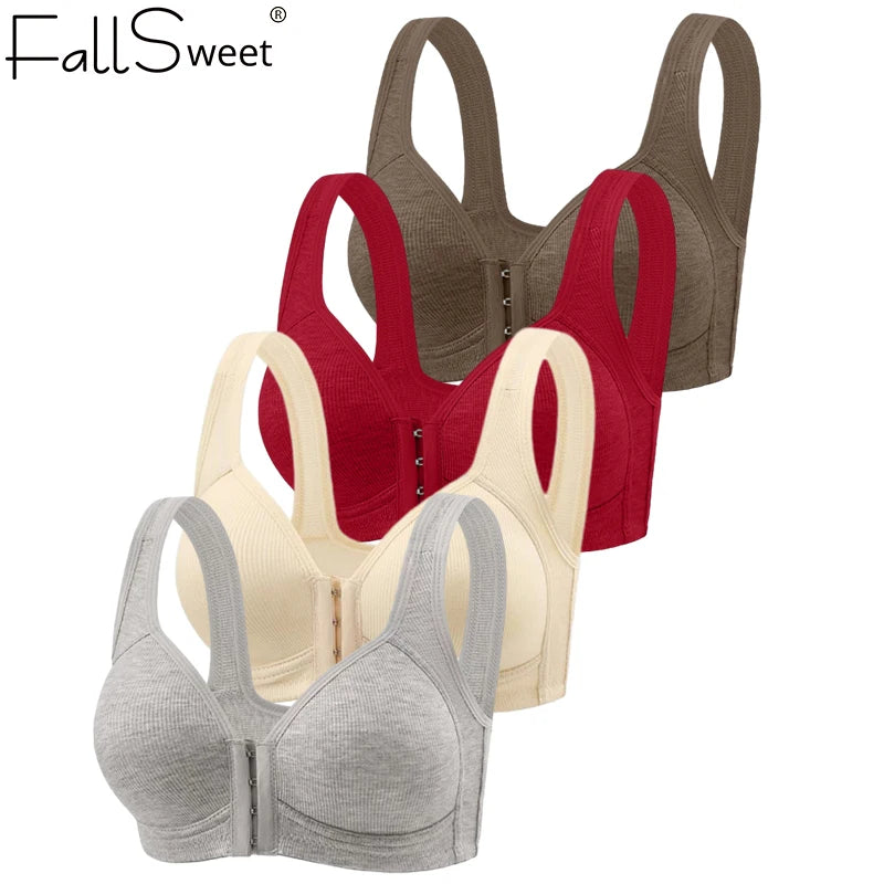 Fallsweet Nahtloser BH mit Vorderverschluss für Damen, solides, kabelloses Push-Up-Bralette, vollständige Abdeckung, feste Körbchen, bequeme Unterwäsche
