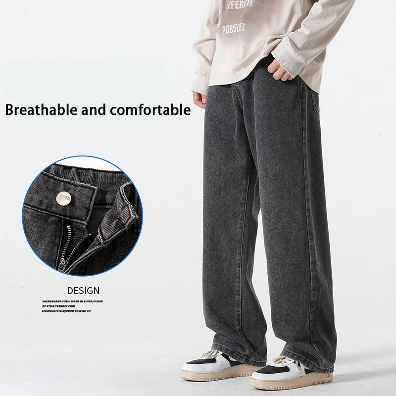 Jeans für Herren im Frühjahr und Sommer 2022, neuer Stil, Trend, gerade, vielseitige Freizeithose, lockere Hose mit weitem Bein