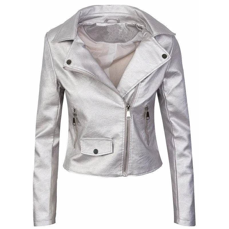 Slim Fit Short Zipper PU Leather Jacket Women's Solid Color Outerwear Autumn Winter Street Style Comfortable Casual Fashion