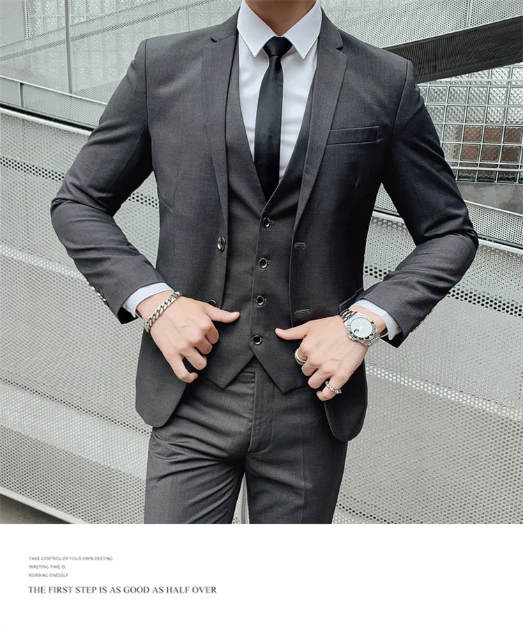 Herren-Slim-Fit-Dreiteiler im koreanischen Stil für Business, professionelle formelle Kleidung, Trauzeuge, Bräutigam, Hochzeit, koreanischer Stil, kleiner Sui