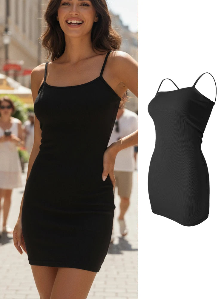 Sommerliches nahtloses Trägerkleid, ärmelloses Satin-Nachthemd, dehnbare Damen-Schlafkleidung mit Spaghettiträgern, lockere Freizeitkleidung für zu Hause