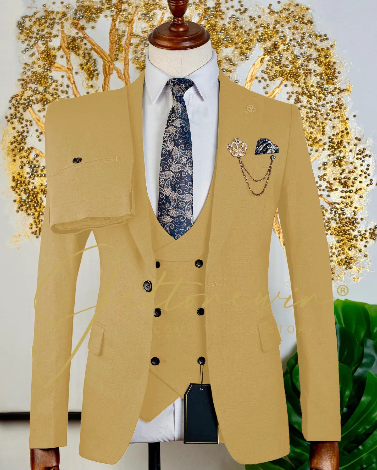 Brauner dreiteiliger Herrenanzug mit Weste und Hose, schmale Passform, formelle Kleidung für Hochzeit, Trauzeugen, Party, Business-Anlass
